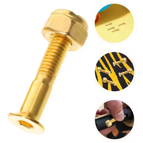 8Sets Skateboard Deck Screws Nuts Hardware Kit Gold Anti-Slip Mounting Bolts for Longboard Steel Ska