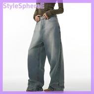 StyleSphereE Người Đàn Ông Cao Đường Phố Thời Trang Baggy Jeans Xếp Túi Thiết Kế Thẳng Rộng Chân Den
