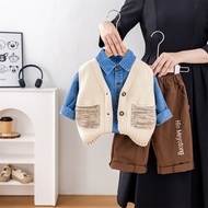 Autumn Spring Boy's Clothes Baby Causal Sweater Vest Denim Shirt Causal Pants 3pcs/set Kids Sport Su