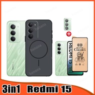 3in1 Redmi 15 Thin Matte Phone Case for Redmi 15C 14C 13C 13 Privacy Soft Screen Protector and Camer