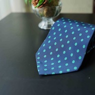 紳士古董絲質領帶-Christian Dior-湖水綠水玉點點