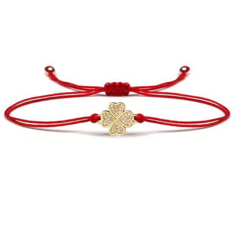 Trendy Cubic Zirconia Crystal Four Leaf Clover Charm Bracelet for Women Zircon CZ Stones Gold-plated