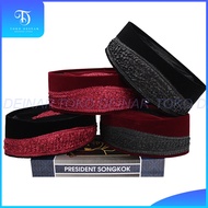 HITAM MERAH Wholesale (10Pcs) Awang Kembang KHARISMA High Songkok Cap 9 Black And Red Velvet