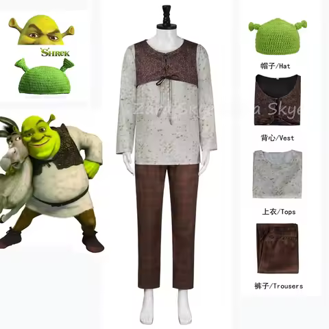 Monster Shrek 2 cosplay Anime costumes aldult Shrek Green hat vest top Full set Party performance st