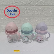 BABY GLASS DRINKING BOTTLE TODDLER GLASS ANTI-STEAK STRAW SIZE 250ML ANIMAL CHARACTER THICK QUALITY 
