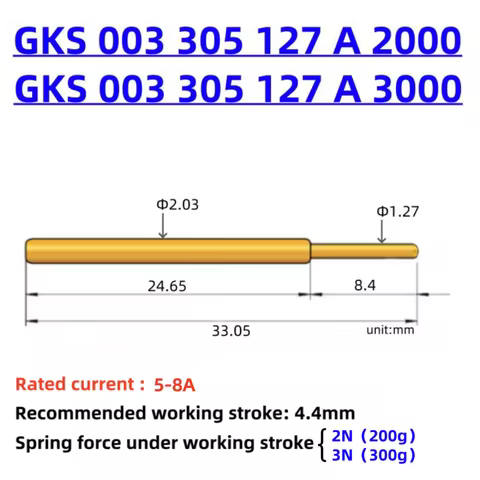 100PCS Ingun Test Probe Test Pin GKS003305127A2000 A3000 2.0*33mm Round Head J Head Needle Seat Sock