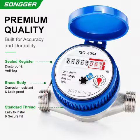 LX-13D DN15 Cold Water Meter 0.03-3m³/h 0-40℃ Dry Dial Magnetic Drive Water Flow Meter Household Wat