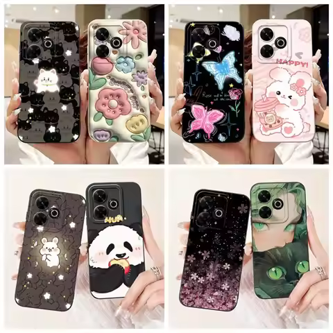 Casing For Redmi 13 Case 13 5G Cute Cat Fashion Luxury Flowers Silicone Shockproof Back Cover For Re