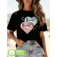 Women'S French Love Letter&Heart Print T-Shirt-Retro French Phrases (Amour,Amour,Amour)-Soft Pink&Bl