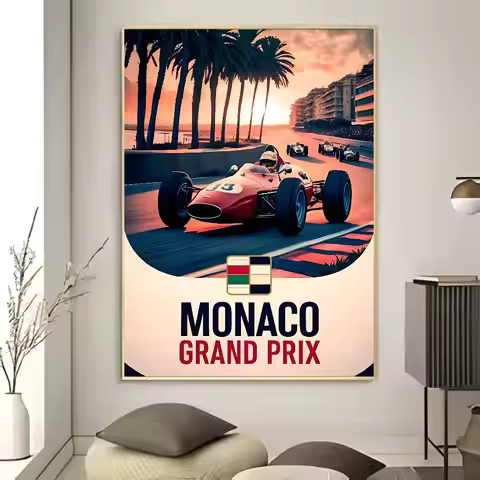 Home Living Room Bedroom Bar Decoration Vintage F1 Monaco Modern Fashion Racing Sports Car Poster HD