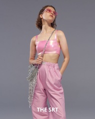The SRT X7 Holographic Crop Top Bra  - Holographic Pink (TBL105) เสื้อครอปสายเดี่ยวทรงบรา ผ้ายืด สีโฮโลแกรม