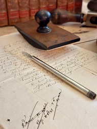 *30512-稀有法國古董銀色空心玻璃筆桿筆尖沾水筆