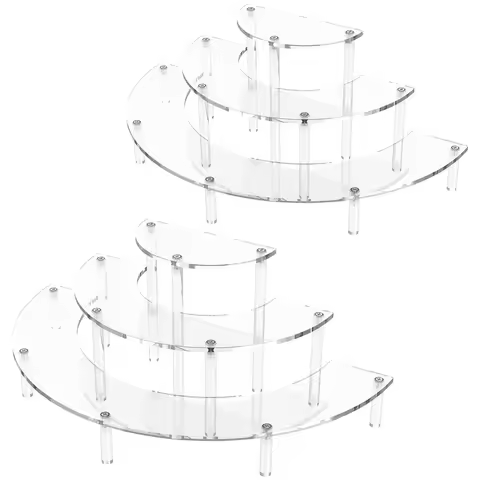 1/2pack Acrylic Display Riser 3 Tier Half Moon Cupcake Stand Clear Perfume Organizer Dessert Stand f