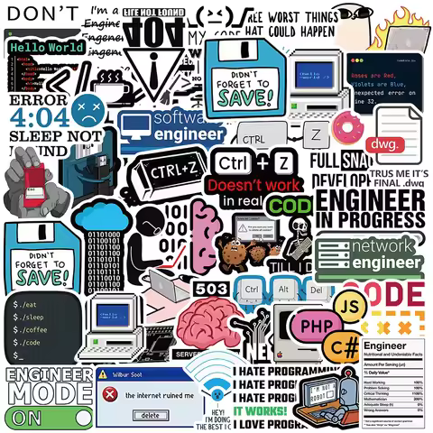 10/30/50pcs Funny Engineer Programming Stickers Network Coding Hacker Cartoon Decals Skateboard Lapt