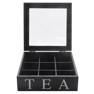 Wooden 9 Grids Tea Box Tea Bags Container Storage Box Square Gift Box Case Transparent Top Lid Jewel