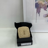 聖羅蘭 YSL 金標Logo 天然編織 方塊包 拉菲草 編織 拉鍊零錢包錢包錢夾 自然亞麻色