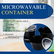 [ 50 PCS ] TRIGEM BLACK Container Round, Microwavable - RO 250/10oz RO 450/16oz food container