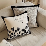 Short Plush Pillow Case Sarung Bantal Sofa 40x40/45x45/50x50/30x50/60x60/70x70cm Black White Geometr