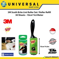 [SG SHOP SELLER] 3M Scoth Brite Lint Roller Set / Roller Refill 30 Sheets - 10cm*4.6 Meter