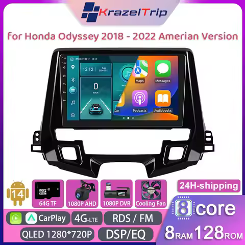 8 Core QLED 4G DSP RDS Car Radio for Honda Odyssey 2018 - 2022 Amerian Version Carplay Android Auto 
