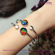 HOJB Top Grade Canadian Ammolite 6A David Star S925 Silver Bangle 12mm 聚寶軒顶级加拿大斑彩石6A大卫星S925银手镯12mm