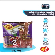 (211F) Win2 Chocolate Coating With Chocolate Filling 10'S/100G Wafer Roll Biskut Coklat wafer gulung