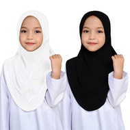 O*(5Y - 12Y) Tudung Sekolah Budak TIADA GETAH Lycra Putih Berdagu / Hitam Jenis Sarung Sukan Perempu
