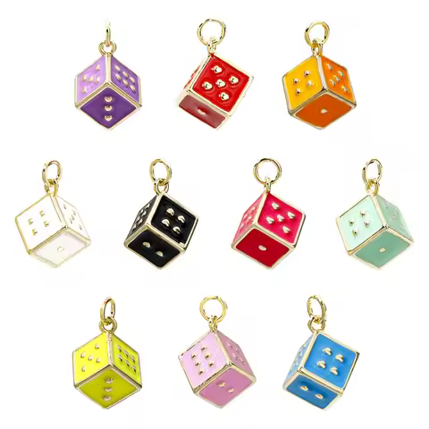 1 Piece Brass Charms 18K Real Gold Plated Multicolor Dice Enamel 3D Pendants For DIY Necklace Earrin