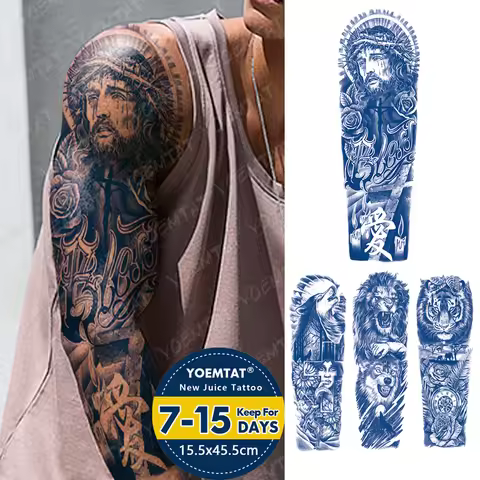 Semi-Permanent Herbal Large Arm Tattoos Jesus Cross Text Word Waterproof Temporary Tattoo Stickers L