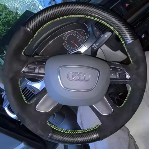 Custom Car Steering Wheel Cover Suede Carbon Fiber 100% Fit For Audi A3 A4 2013-2018 A6 2005-2018 Q3
