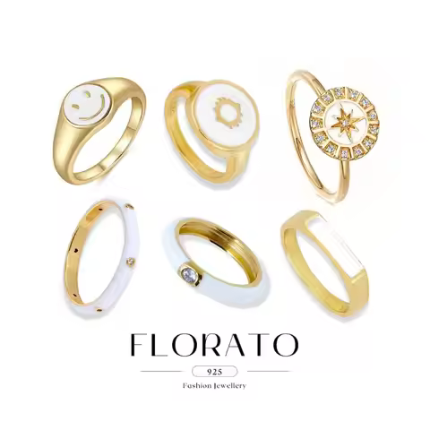 FLORATO 24k Gold Plated Vintage Ring Enamel Zircon Round Ring 6/7/8 Size Unisex Ring Fashion Party J