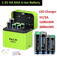 CITYORK AA AAA Li-ion Rechargeable Batteries 3000mwh 1200mwh 1.5V 2A 3A Lithium Battery + 8 Slots Fa