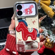Red Embroidered Pony Cute Silicone Phone Case Suitable for iPhone 16 17ProMax 15 14Plus 13 12 11 Pro