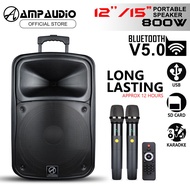 Ampaudio Portable 12/15 Inch Bluetooth Portable Speaker With 2 Wireless Mic