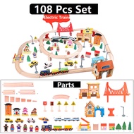 Wooden Train Set Mini City for Toddler with Double-Side Train Tracks Fits Brio Thomas Melissa Doug e