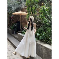 White Sling Long Skirt Women Seaside Vacation Style Loose Covering Flesh Dress French Slimmer Look a