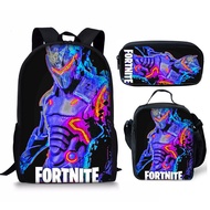 3PCS Set 3D Printing Fortnite Night Backpack Korean Version of Primary and Secondary School Students' Schoolbag Lunch Bag Pencil Case