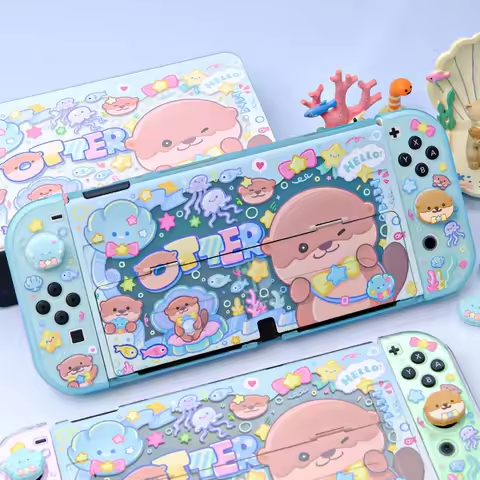 Otter Ocean Party Case for Switch NS, NS OLED & NS2 - Cute Clear Detachable Water-Resistant