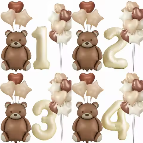 Beary First Birthday Decorations Foil Brown Bear Balloon Cream Number Balloons Set Kids Bearly Waits