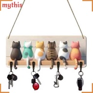 [MYTHIS] Cat Key Hook, Wood Cartoon Cats Key Organizer,  Metal Cat Silhouette Key Hook Home Wall