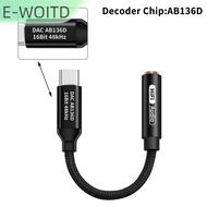【E-WOITD】 เครื่องขยายเสียงหูฟังชนิด C ถึง3.5MM HIFI DAC ชิป CX31993 USB C อะแดปเตอร์ถอดรหัสเสียงแอมป