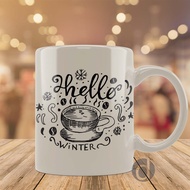 Lettering Hallo winter Glass Mug| With coffee| Doodle doodle