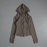 Nữ Ôm Vừa Vặn Thể Thao Áo Khoác Có Mũ Trùm Đầu Tập Yoga Chạy Bộ Tập Thể Dục Áo Thoáng Khí Nhanh Khô 