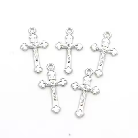 20pcs 27mm Silver Color Italy Jesus Catholicism Cross Metal Charm Pendant For Jewelry Making Diy Bra