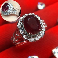 แหวนทับทิม สีเลือดนก ล้อมเพชร แหวนเงินแท้ ชุบทองคำขาว พลอยทับทิมแท้ YTG-11227