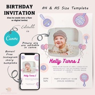 EDITABLE CANVA TEMPLATE Birthday Invitation with Editable Photo Feature | Editable Canva Template an