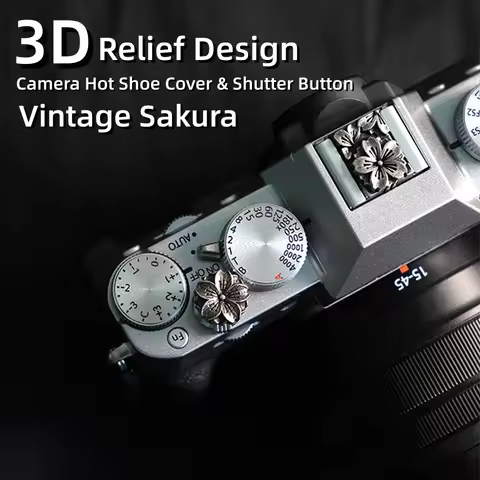 3D Relief Metal Camera Hot Shoe Cover Shutter Button Vintage Sakura for Fuji XT5 XT50 XT30II XE5 Lei