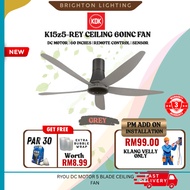KDK K15z5-rey Ceiling Fan – 60 Inch, Long Pipe, SHORT PIPE Dc, Temp Sensor, Remote, Grey, Sensa 5, K