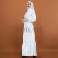 PREMIUM ZORAH Gamis putih brokat wanita simple elegan busui &amp; wudhu