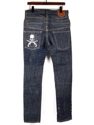 Mastermind Japan MMJ 13SS Dreaming x Roar Guns Skull Jacquard Double Waist Denim Jeans  藍線斜紋     底部金